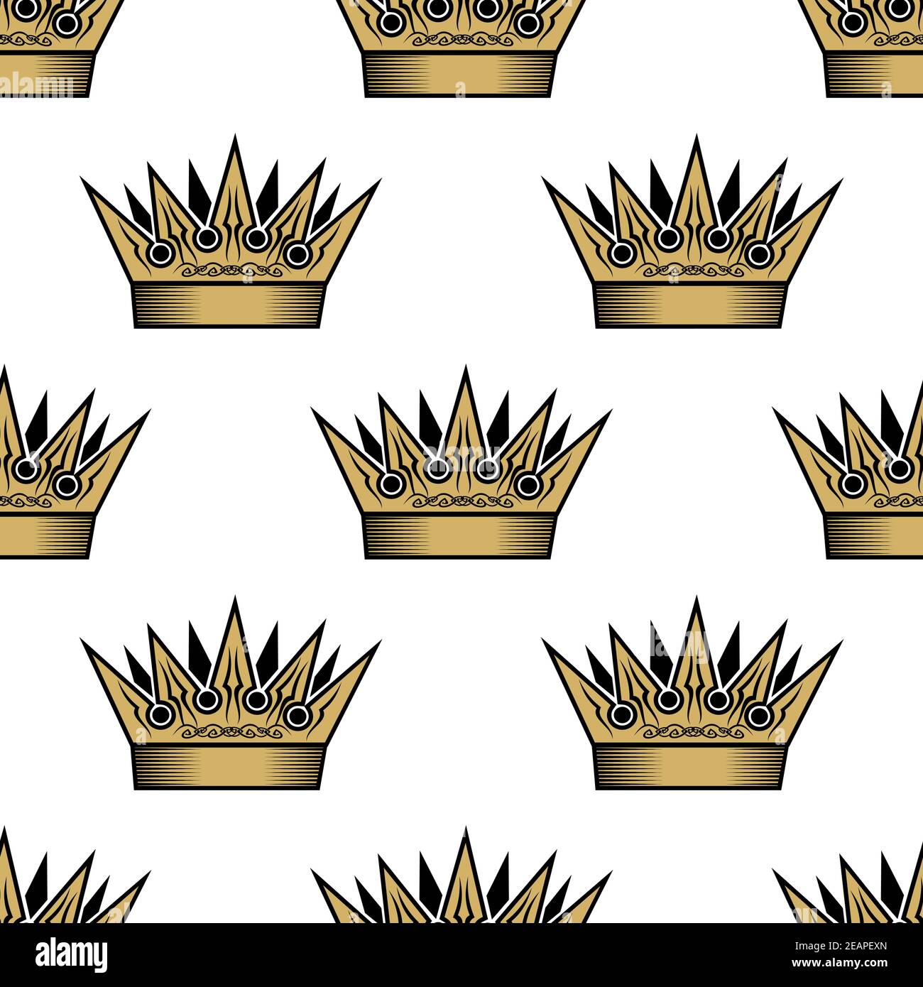 Ornate heraldic seamless pattern of golden royal crowns for wallpaper