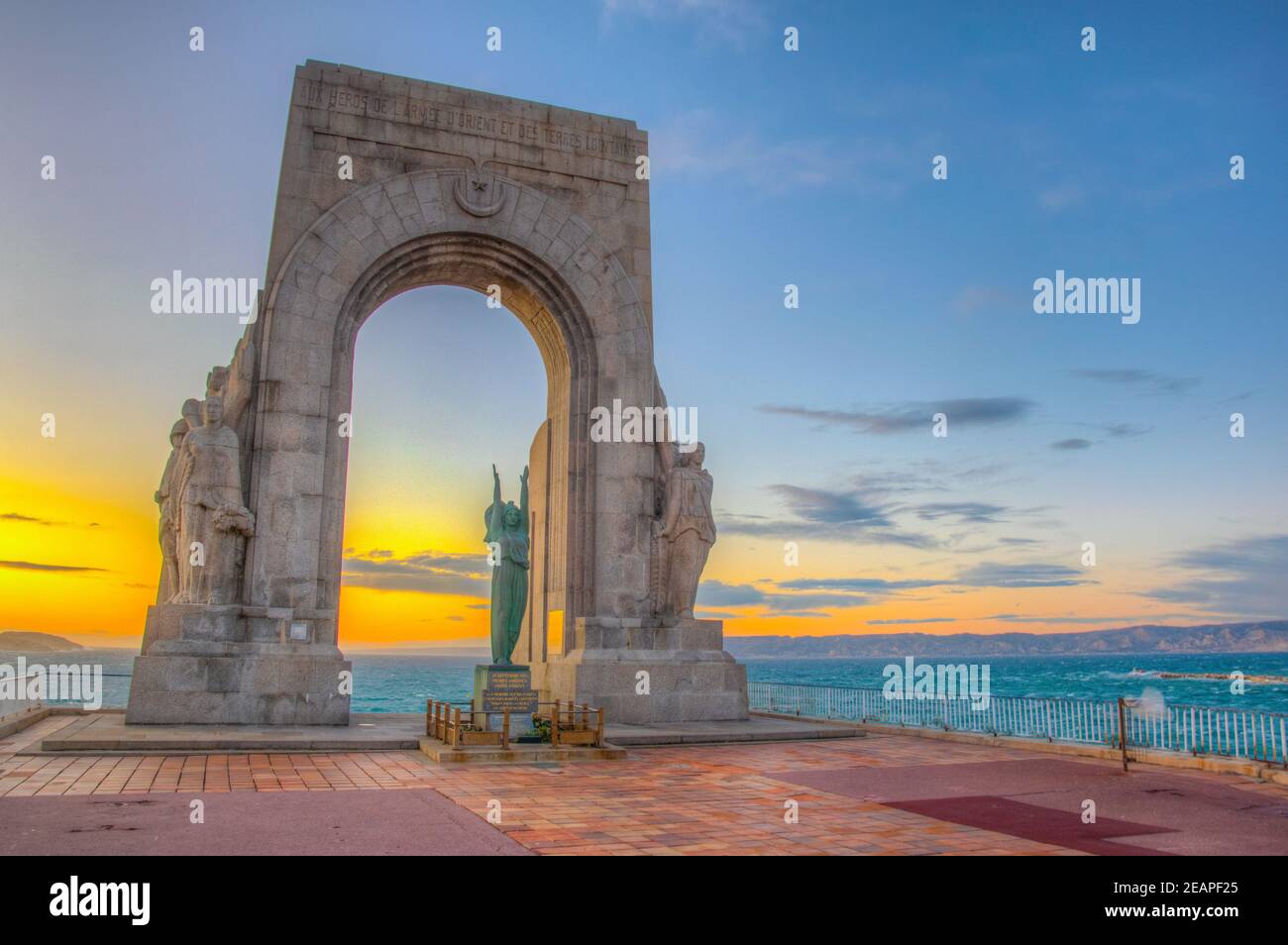Sunset view la porte de L'orient monument situated at Marseille, France  Stock Photo - Alamy