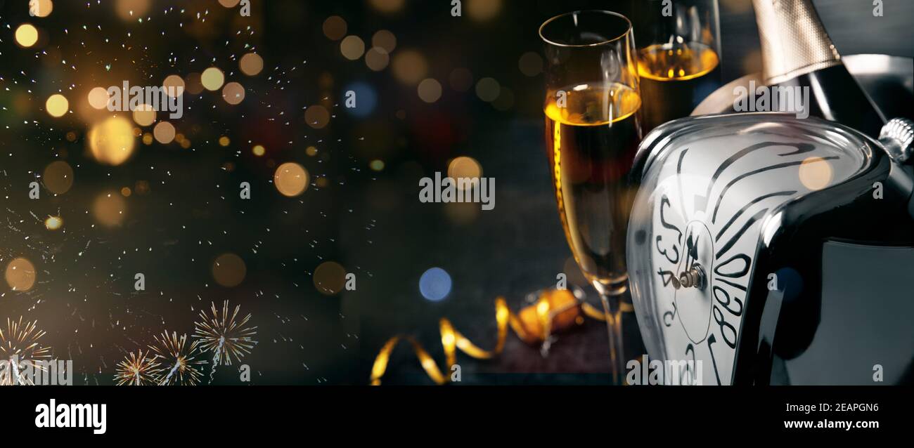 New years eve celebration background with champagne Stock Photo