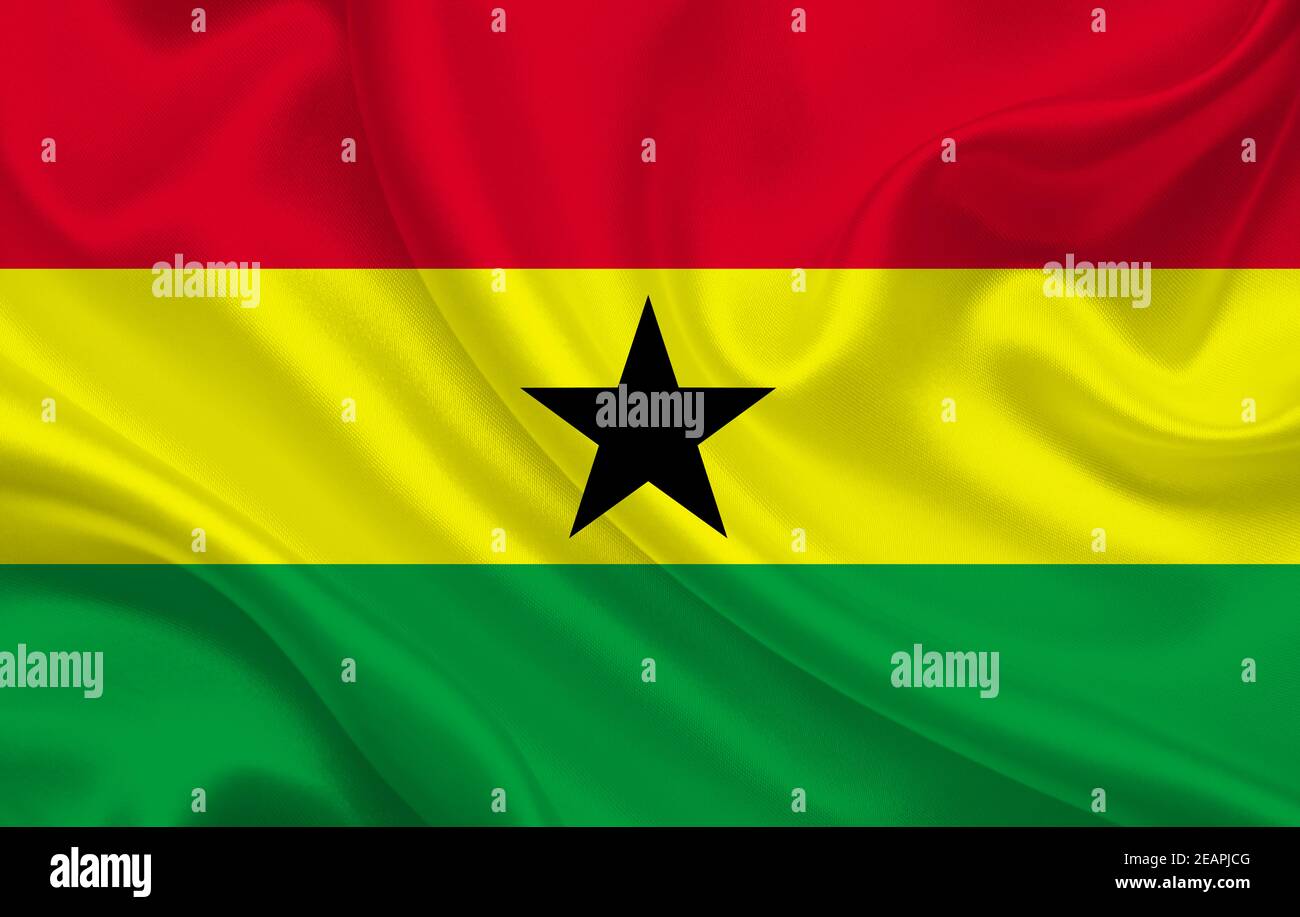 Ghana country flag on wavy silk background Stock Photo Alamy
