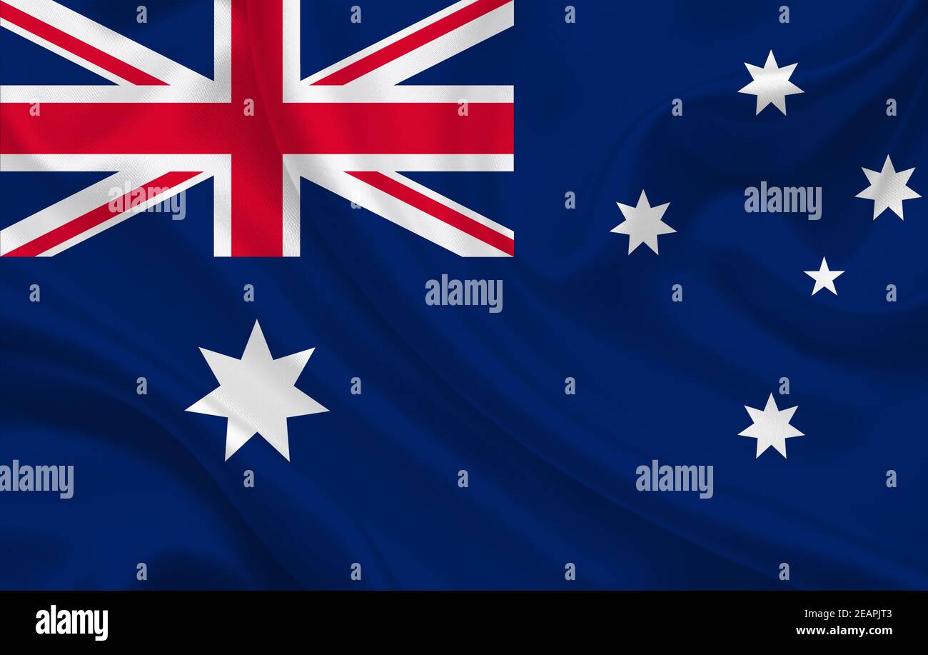 Australia country flag on wavy silk fabric background Stock Photo