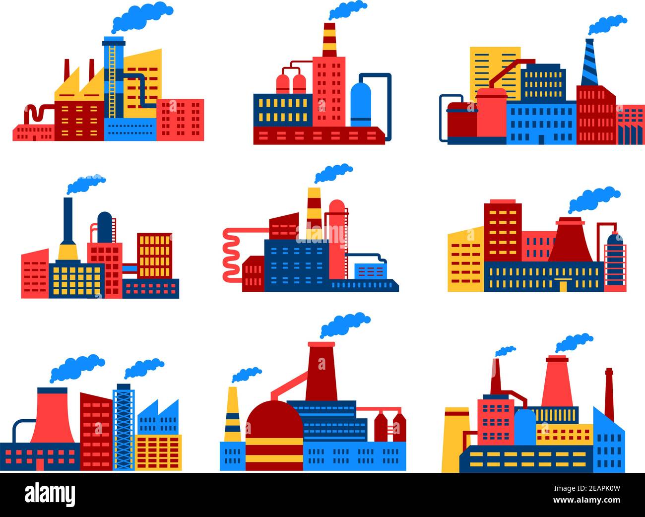Industrial buildings flat icons in infographics style for industry and ...