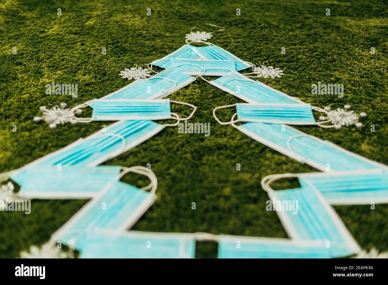 Christmas Tree of Medical Masks on a Green Background Stock Photo Alamy