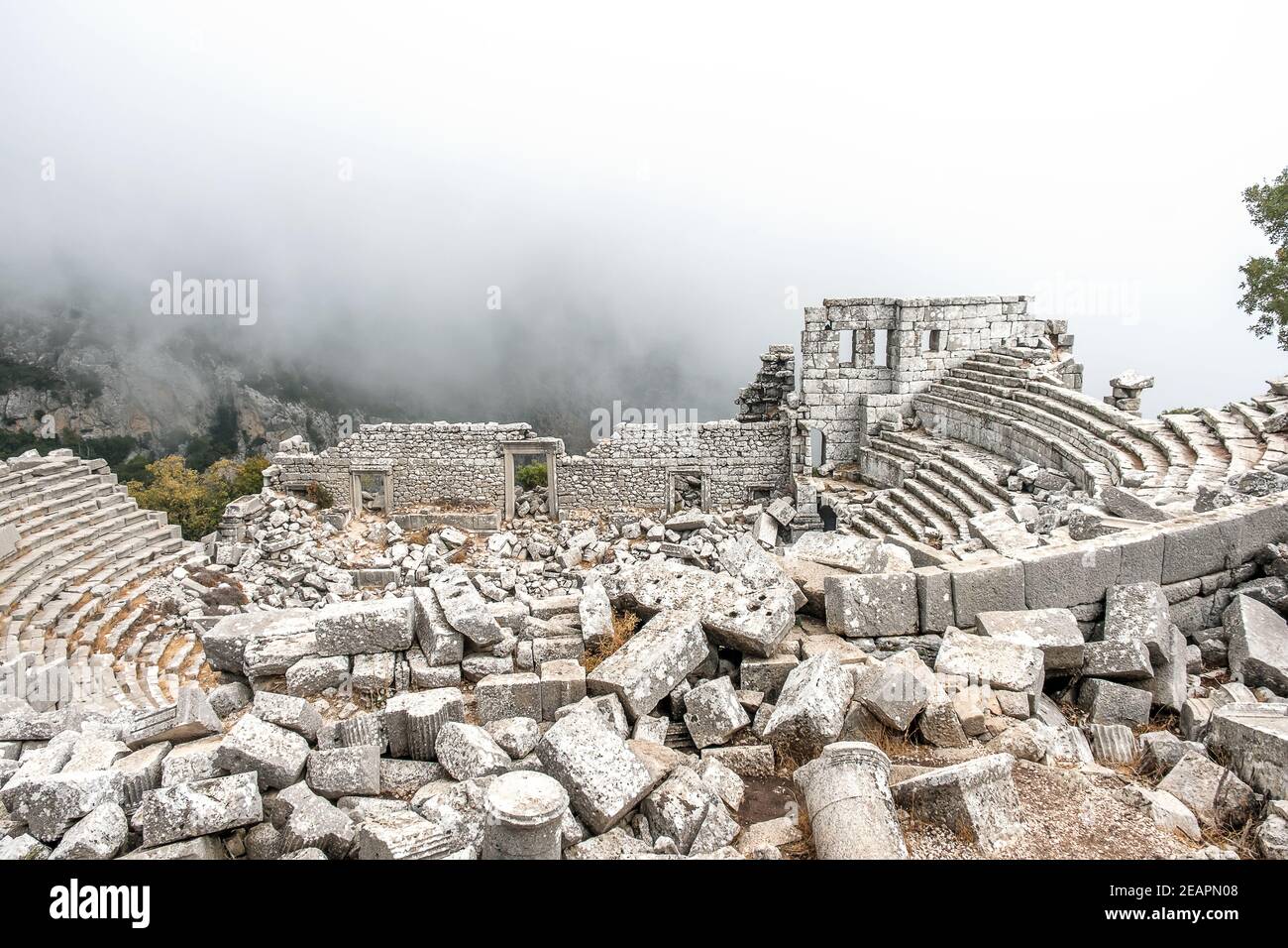 Ruin of the amphitheater of the ancient city of Termessos, Turkey, Antalya Stock Photo