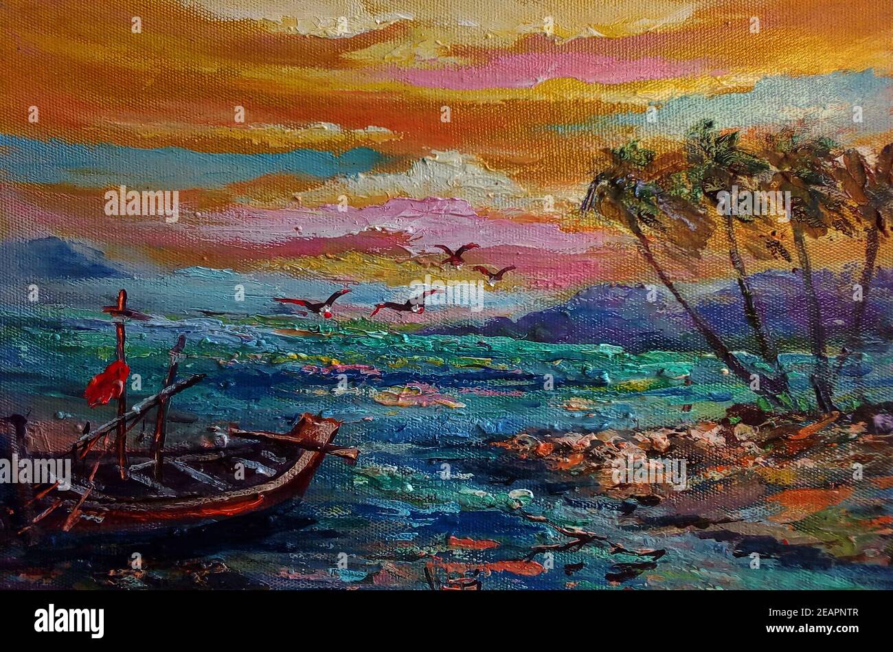 Oil painting sea boat hi-res stock photography and images - Alamy