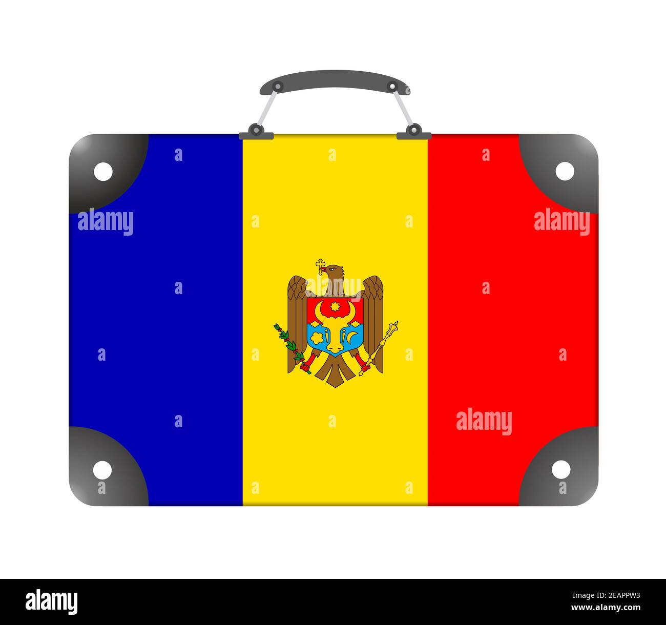 Flag of the country of Moldova in the form of a travel suitcase on a white background Stock Photo