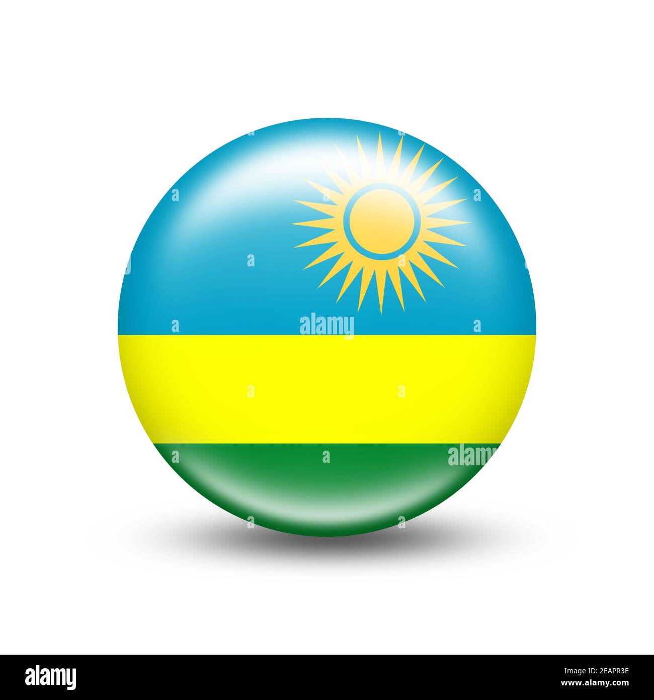 Rwanda country flag in sphere with white shadow Stock Photo