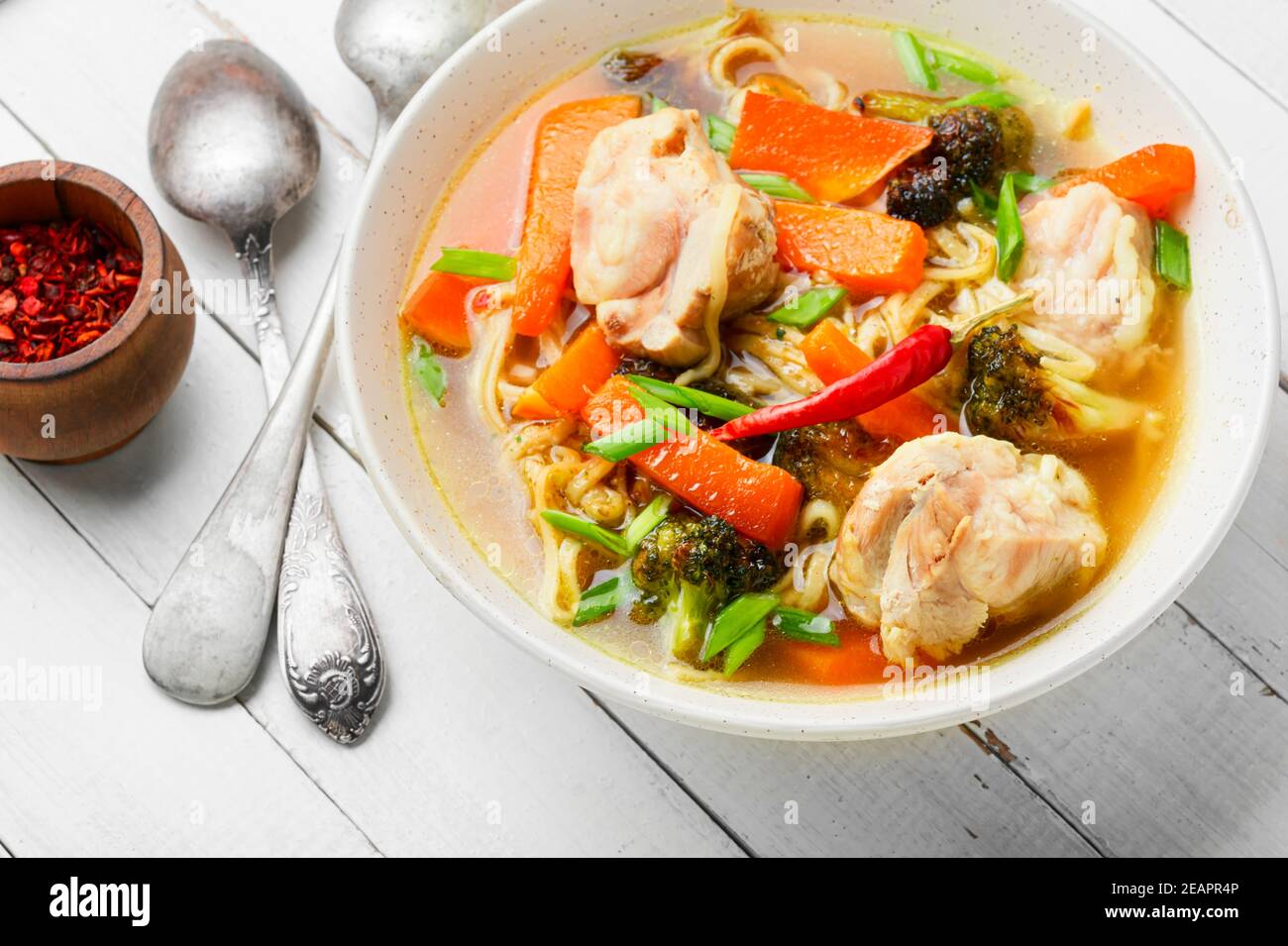 Homemade chicken vegetable soup Stock Photo Alamy