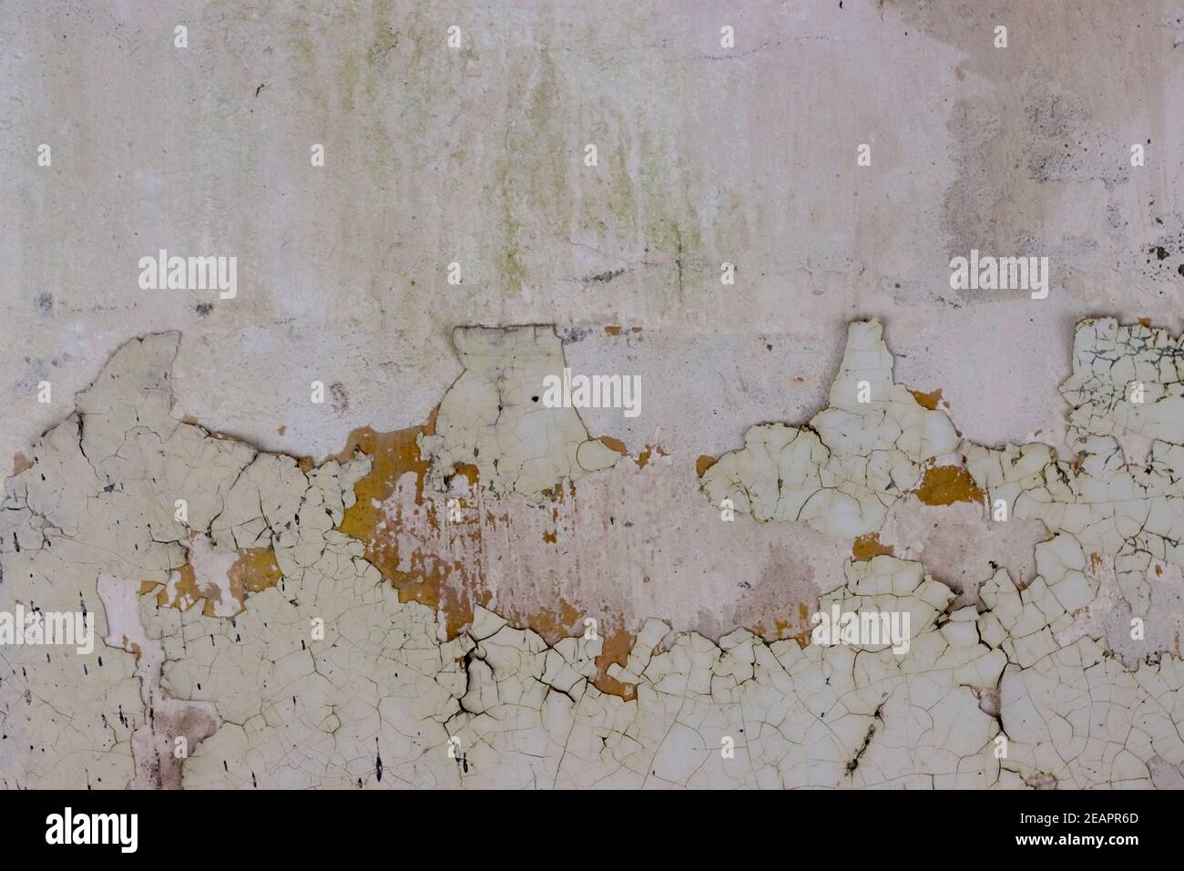 The wall of a building with peeling paint. Stock Photo