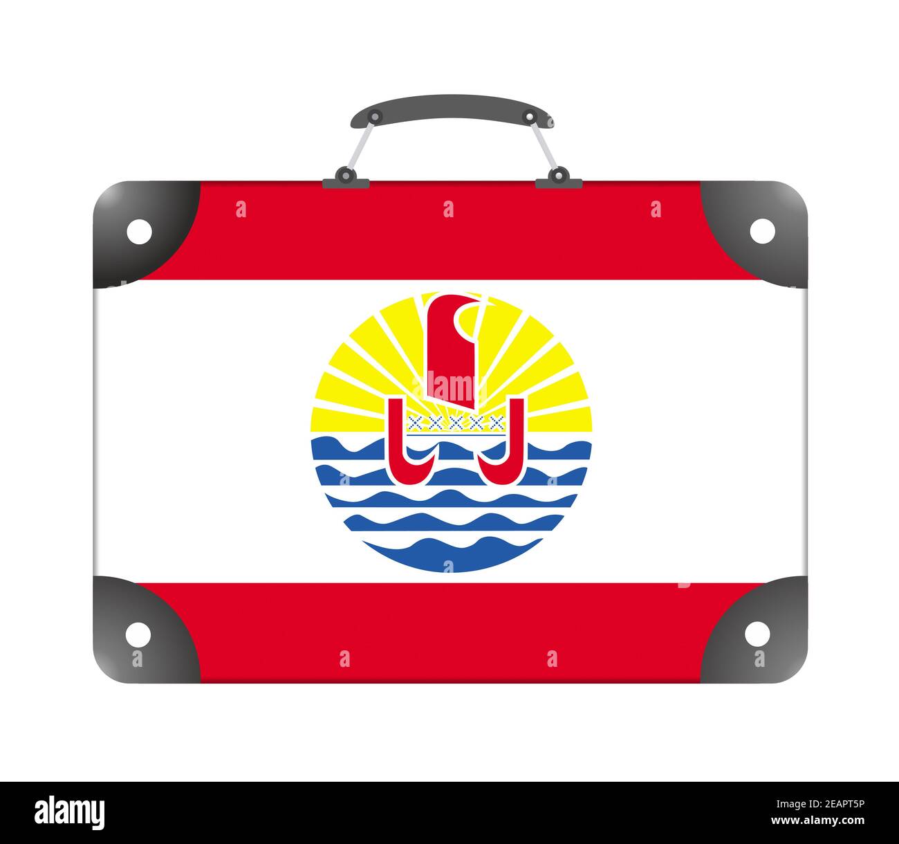Flag of the country of Polynesia in the form of a travel suitcase on a white background Stock Photo
