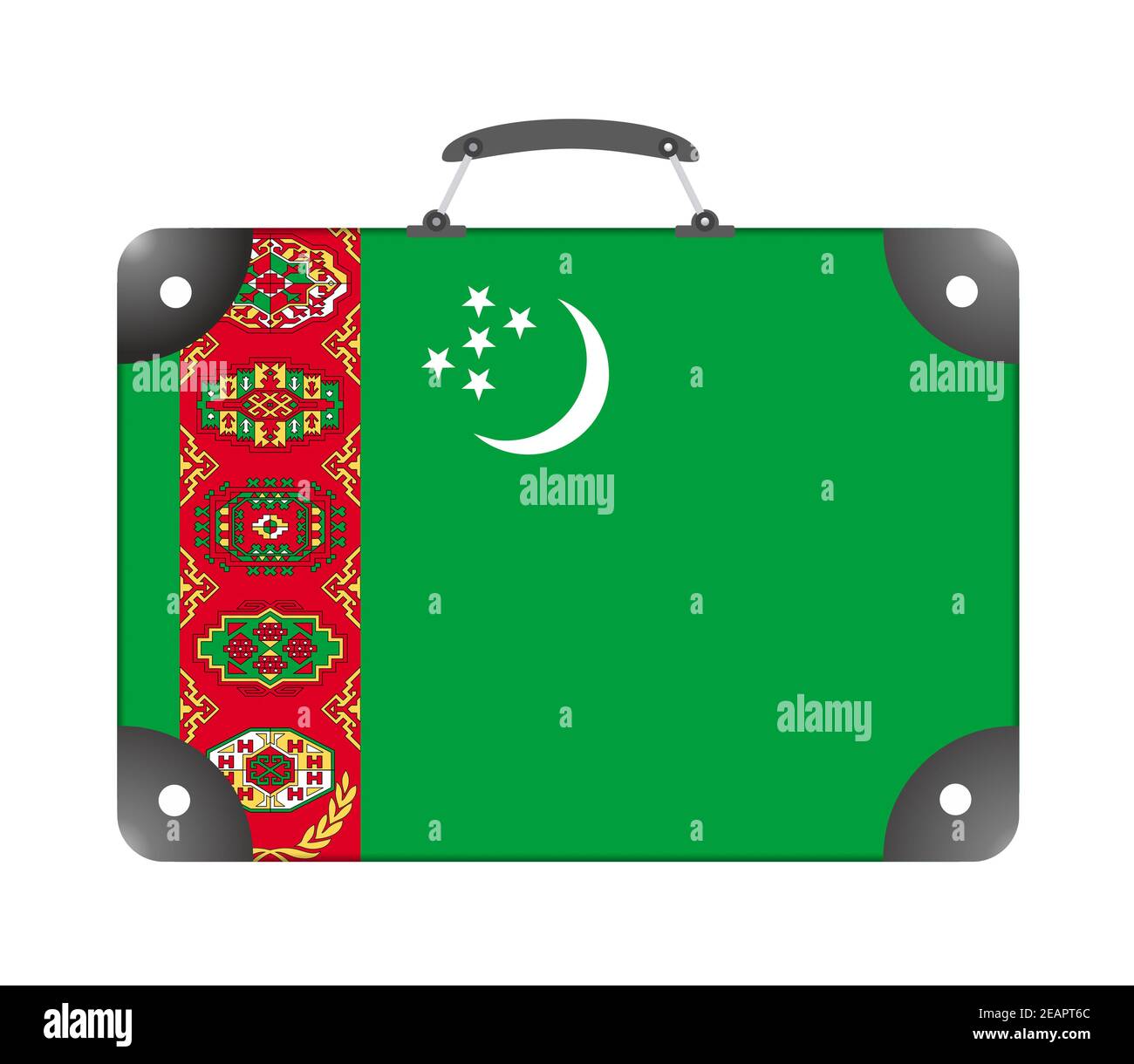 Flag of the country of Turkmenistan in the form of a travel suitcase on a white background Stock Photo