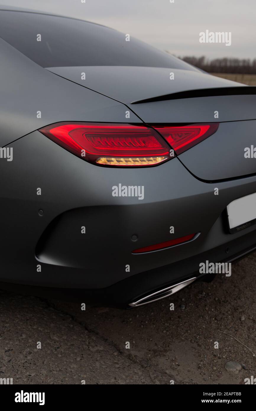 Matt grey Mercedes Benz, drive, luxury, automobile, rear lights Stock ...
