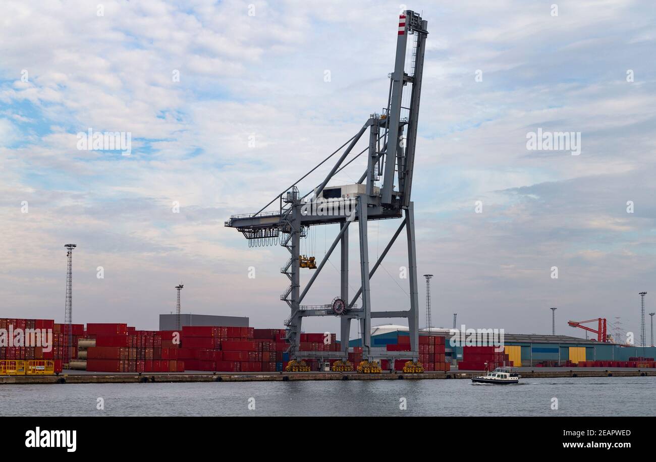 The photo shows a container terminal in the port of Antwerp Stock Photo ...