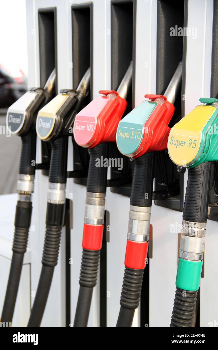 Gas station with different types of fuel Stock Photo Alamy