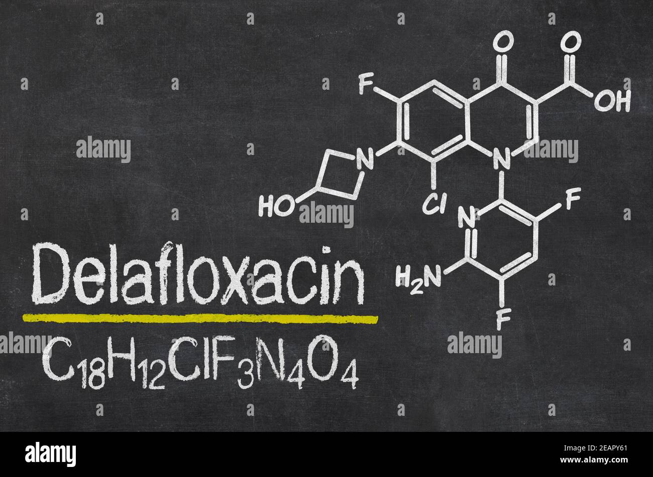 Blackboard with the chemical formula of Delafloxacin Stock Photo Alamy
