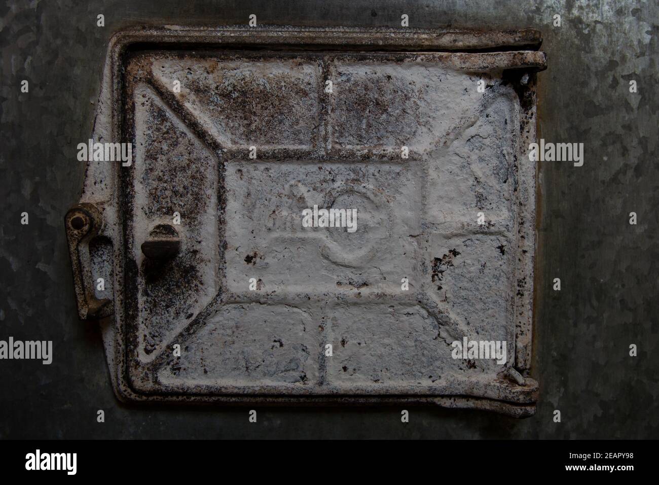 Oven door, flap. Cast iron door Stock Photo