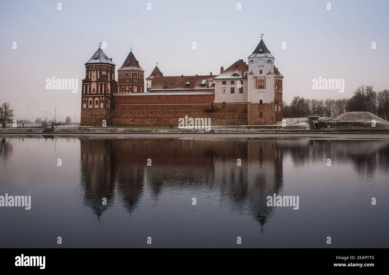 Mir castle in winter Stock Photo