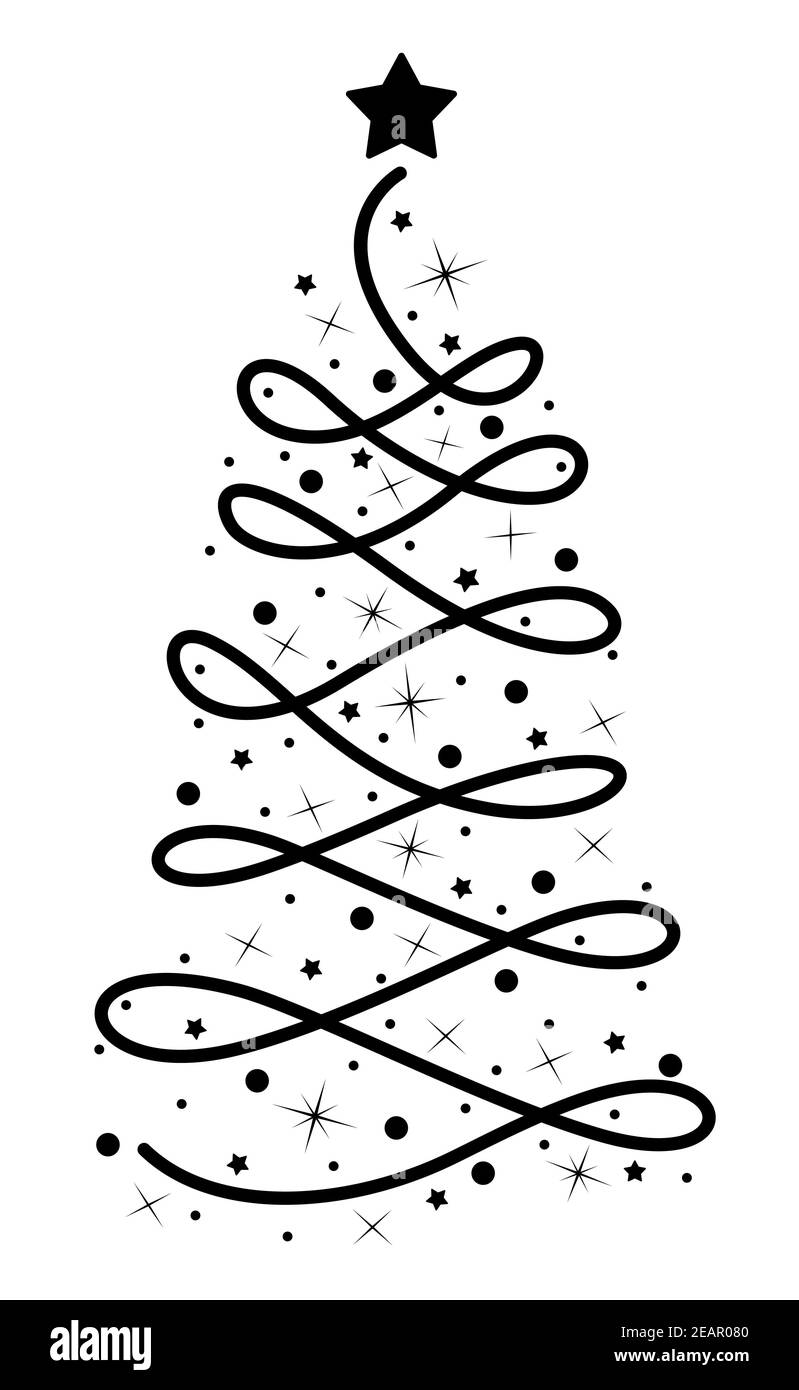 Drawn abstract christmas tree with decorations on a white background Stock Photo
