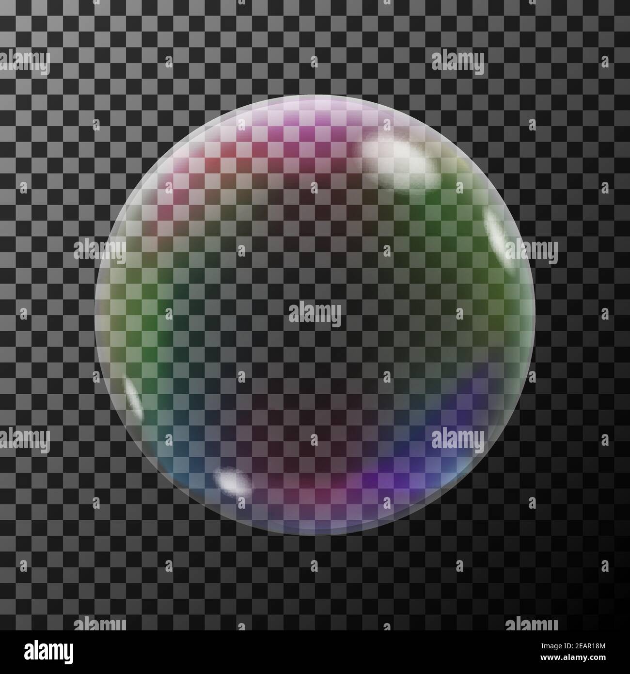 Transparent colorful soap bubble on a dark background. Vector Illustration. Stock Vector