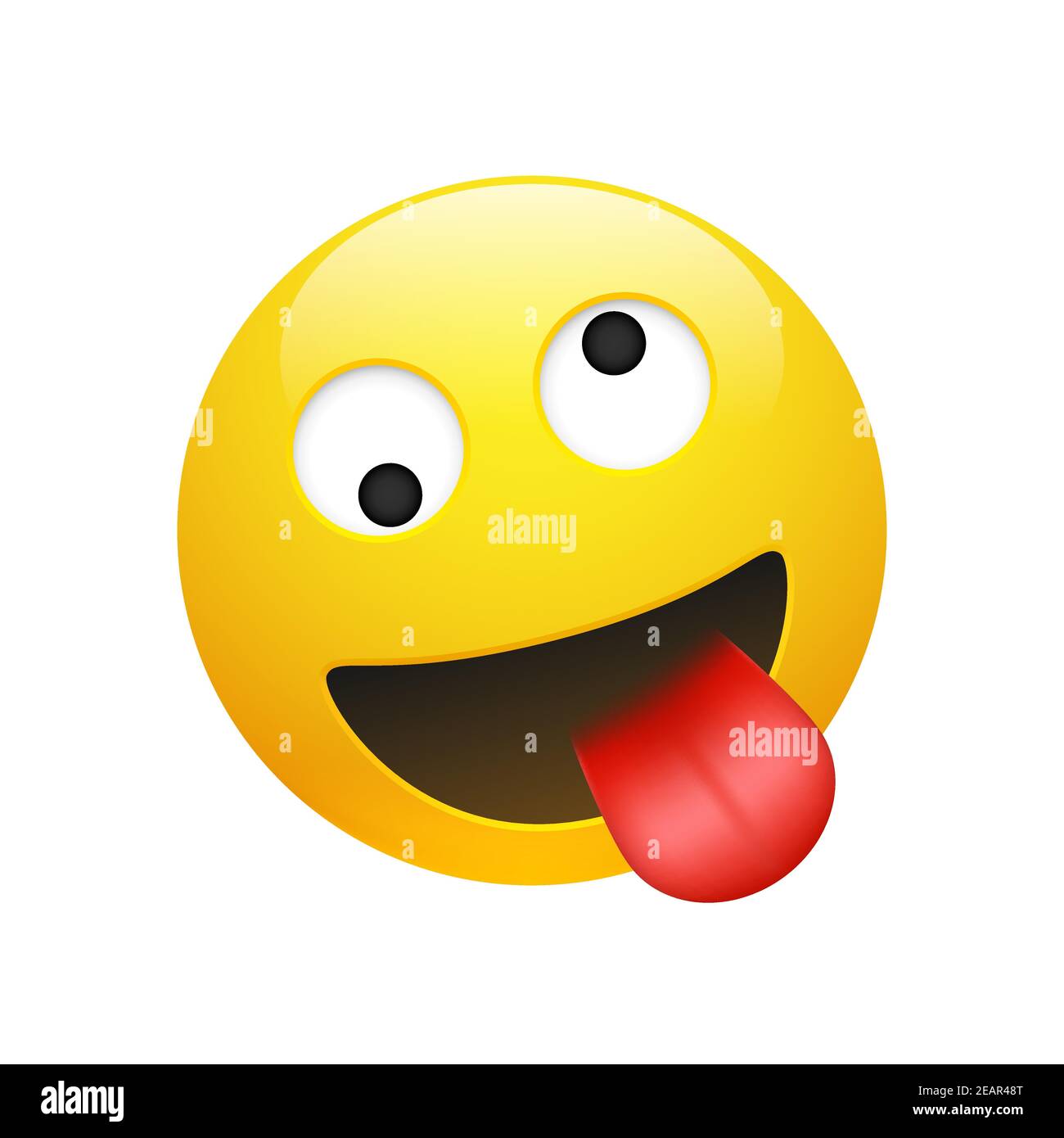 Vector Emoji yellow smiley crazy face with eyes and mouth showing tongue on  white background. Funny cartoon Emoji icon. 3D illustration for chat or me  Stock Vector Image & Art - Alamy
