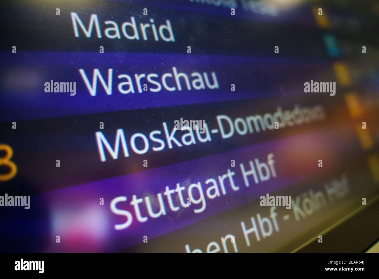10 February 2021, Hessen, Frankfurt/Main: A Lufthansa flight from Moscow is announced in the arrivals area of Frankfurt Airport. Media here are expecting the arrival of Yulia Navalnya, the wife of Kremlin critic Alexei Navalny. Photo: Frank Rumpenhorst/dpa Stock Photo