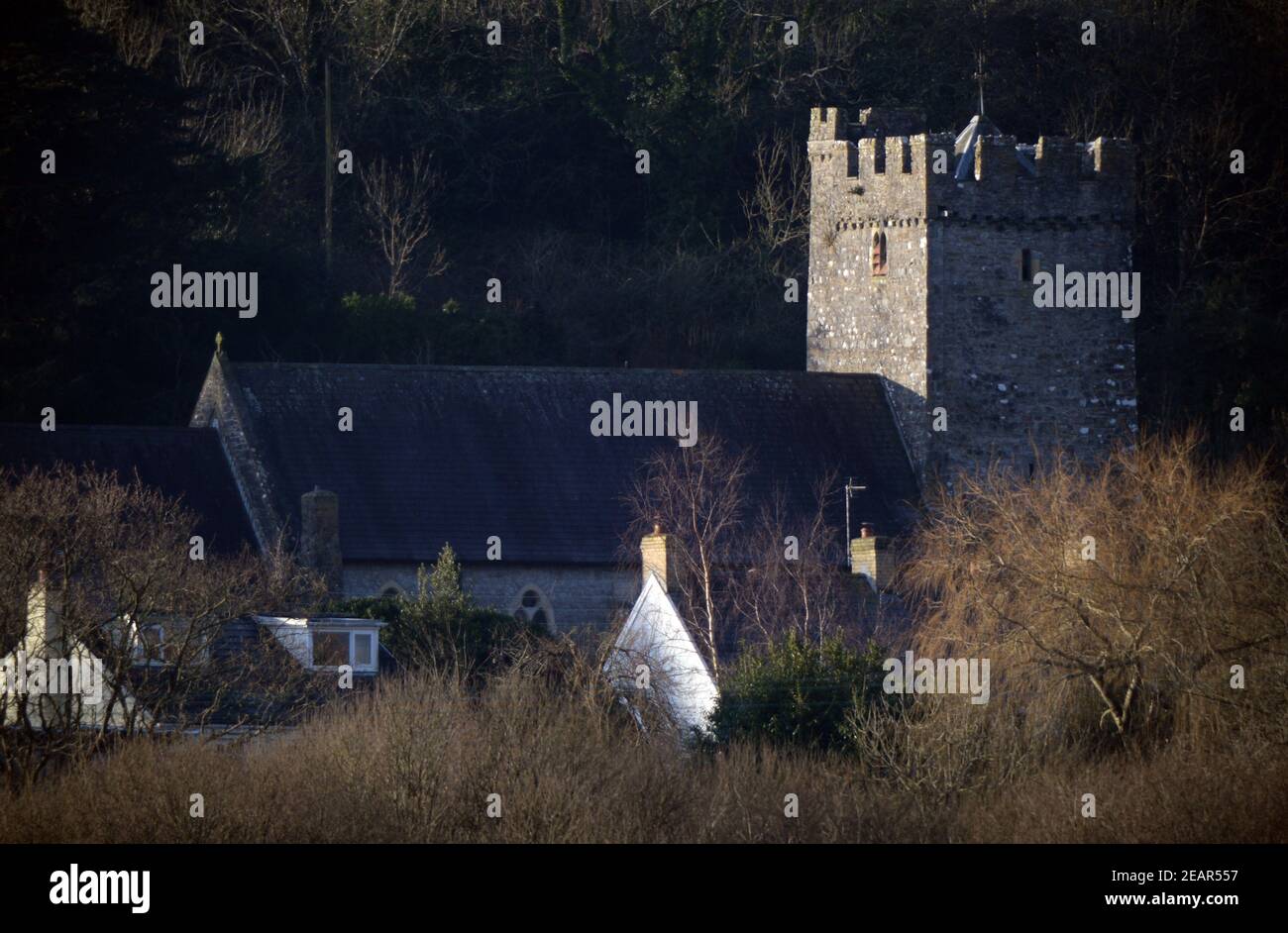 Church in LLanridian, Gower, Wales Stock Photo