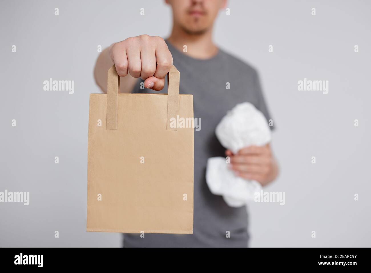 reduce, reuse and recycle concept - plastic bag and brown recyclable ...