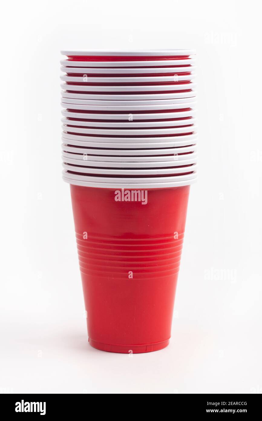 Stacked Red plastic cups Stock Photo