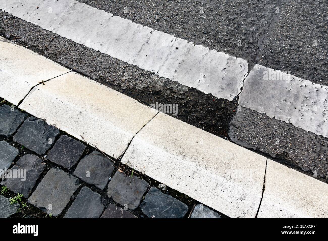 Weathered Road Marking Full Frame in Detail Stock Photo