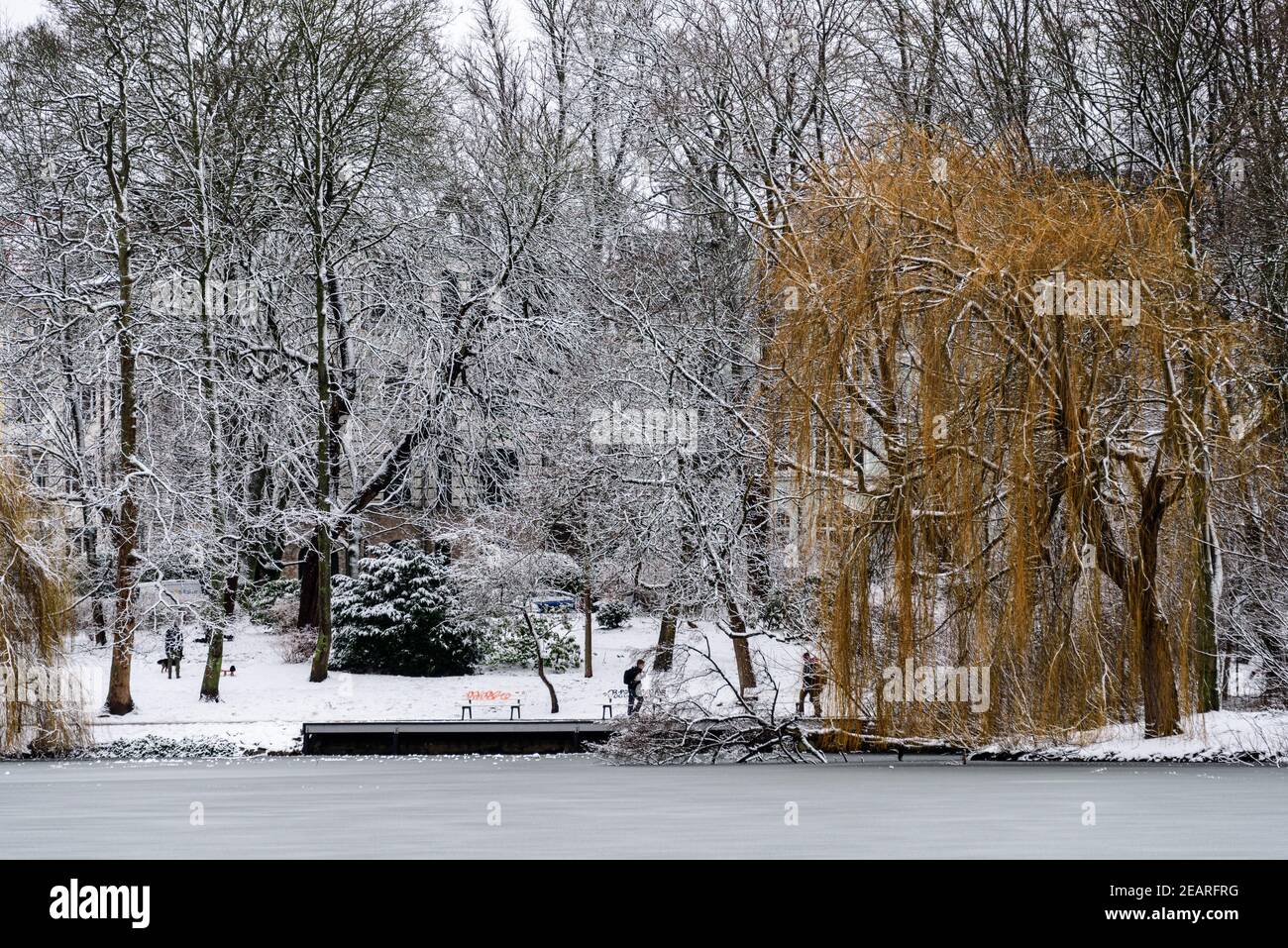 Wintereinbruch in Kiel Innenstaadt, Schrevenpark und Hiroshimapark Stock Photo
