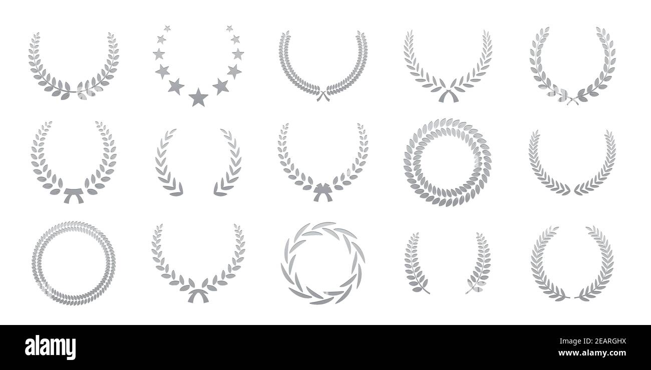 Black laurel wreaths isolated on white background. Set of award wreath ...