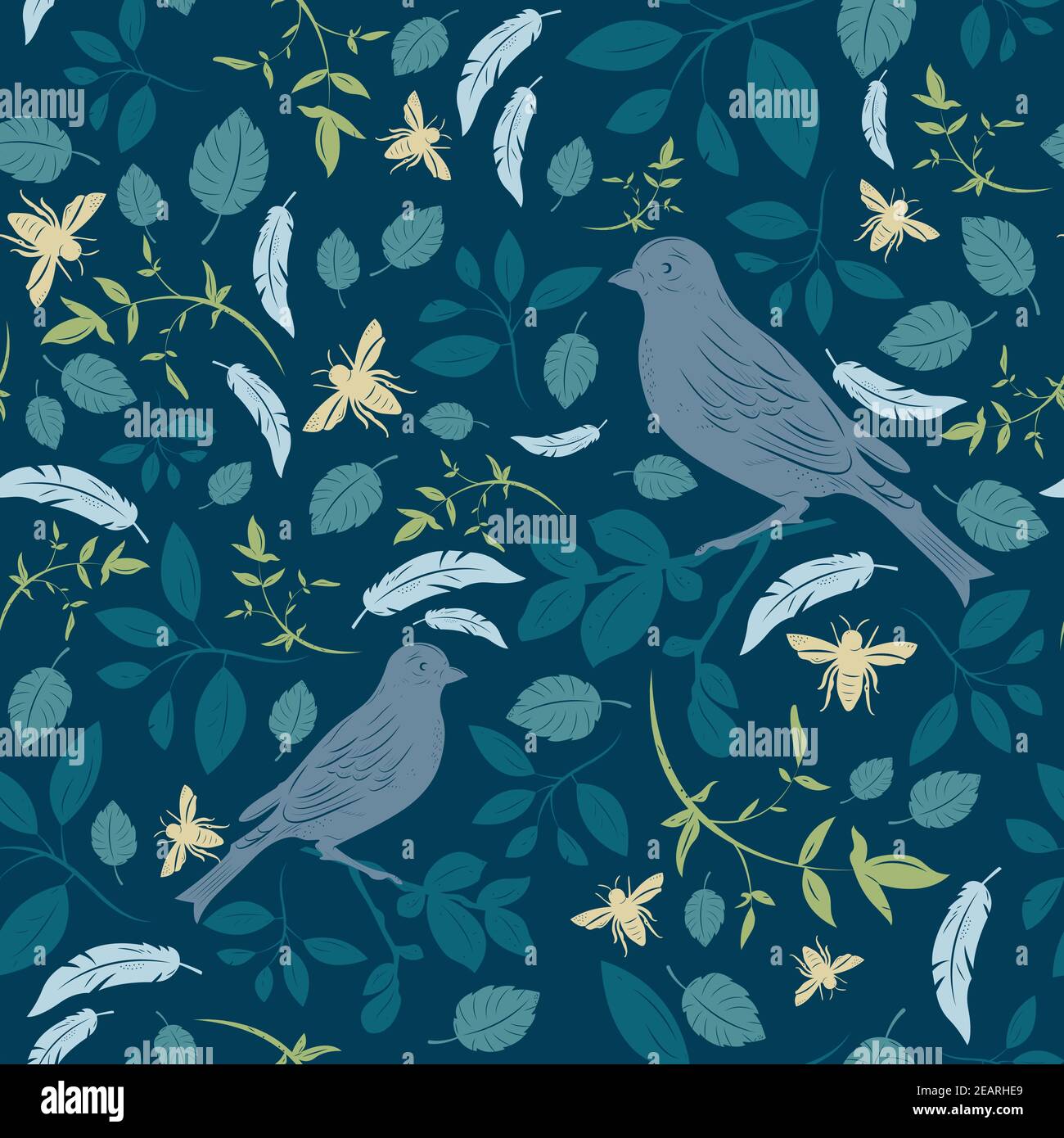 Seamless floral pattern with birds Stock Vector Image & Art - Alamy