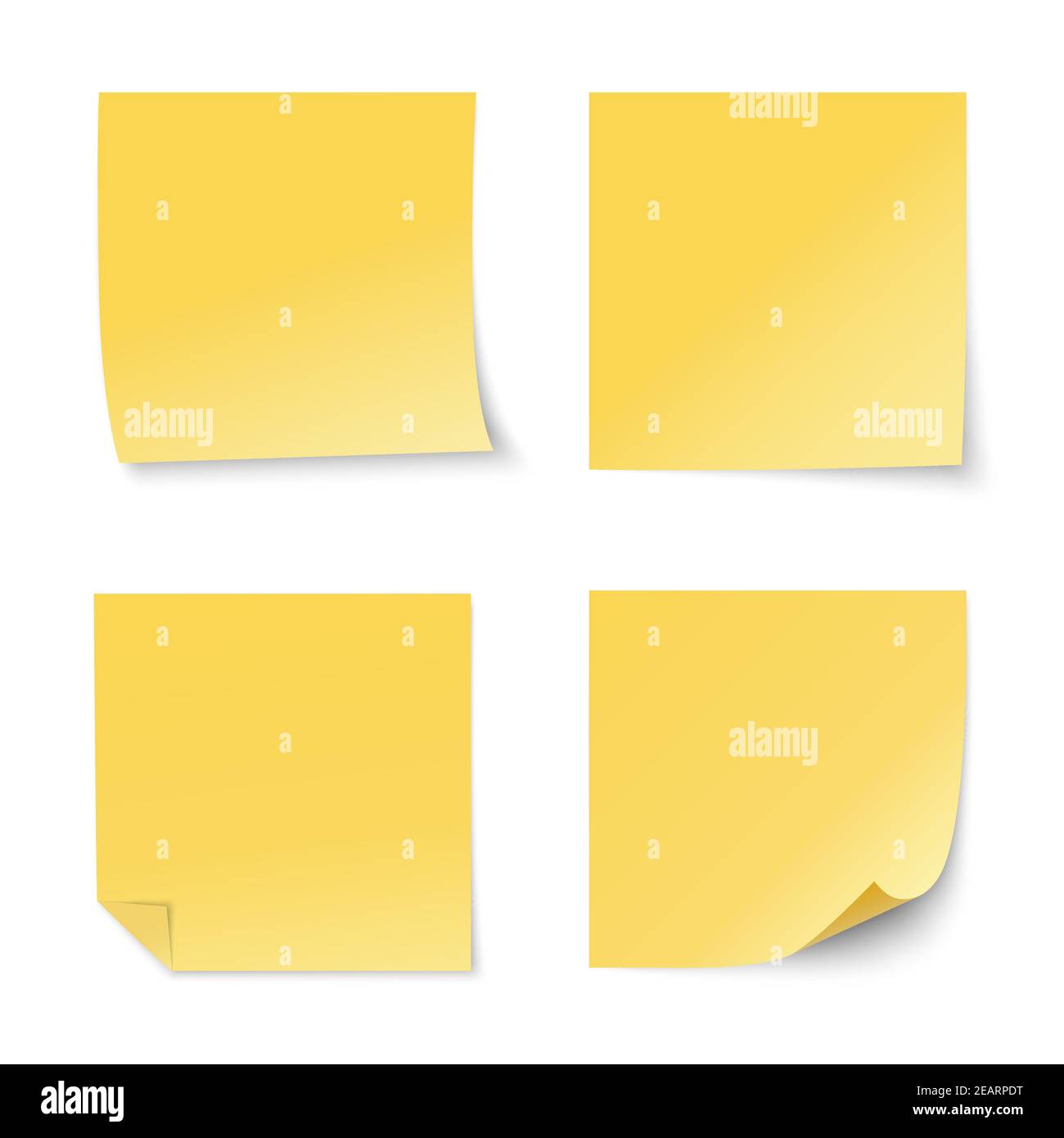 Set of vector yellow paper stickers on white background. Four realistic ...