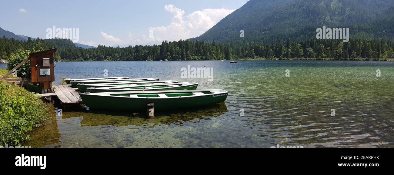 Boote, Hintersee, Ramsau, Bergsee Stock Photo