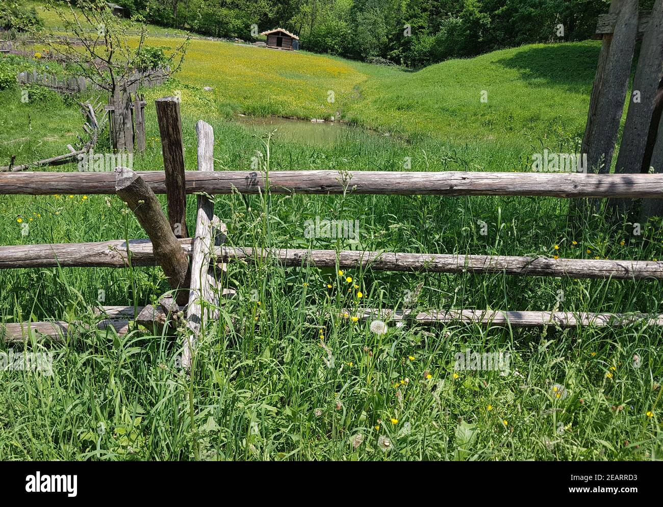 Zaun, Holz, alt, historisch, Museum Stock Photo