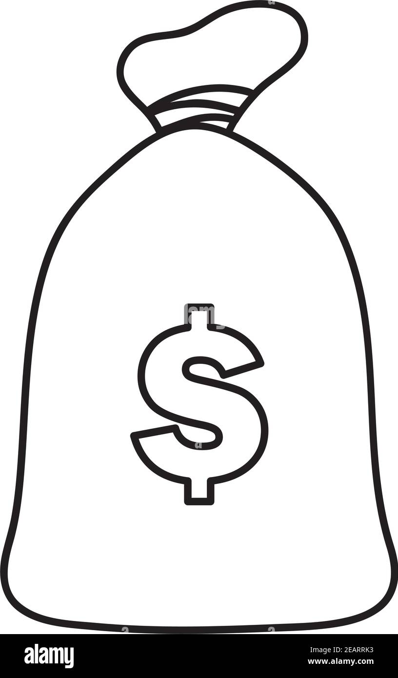 money bag icon over white background, line style, vector illustration ...