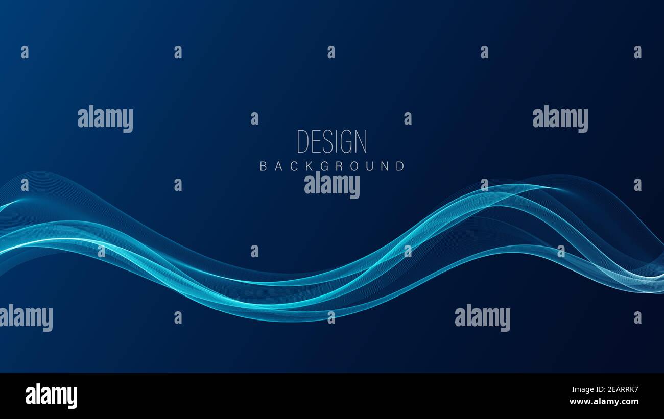 Abstract blue wave design element on dark background. Science or ...