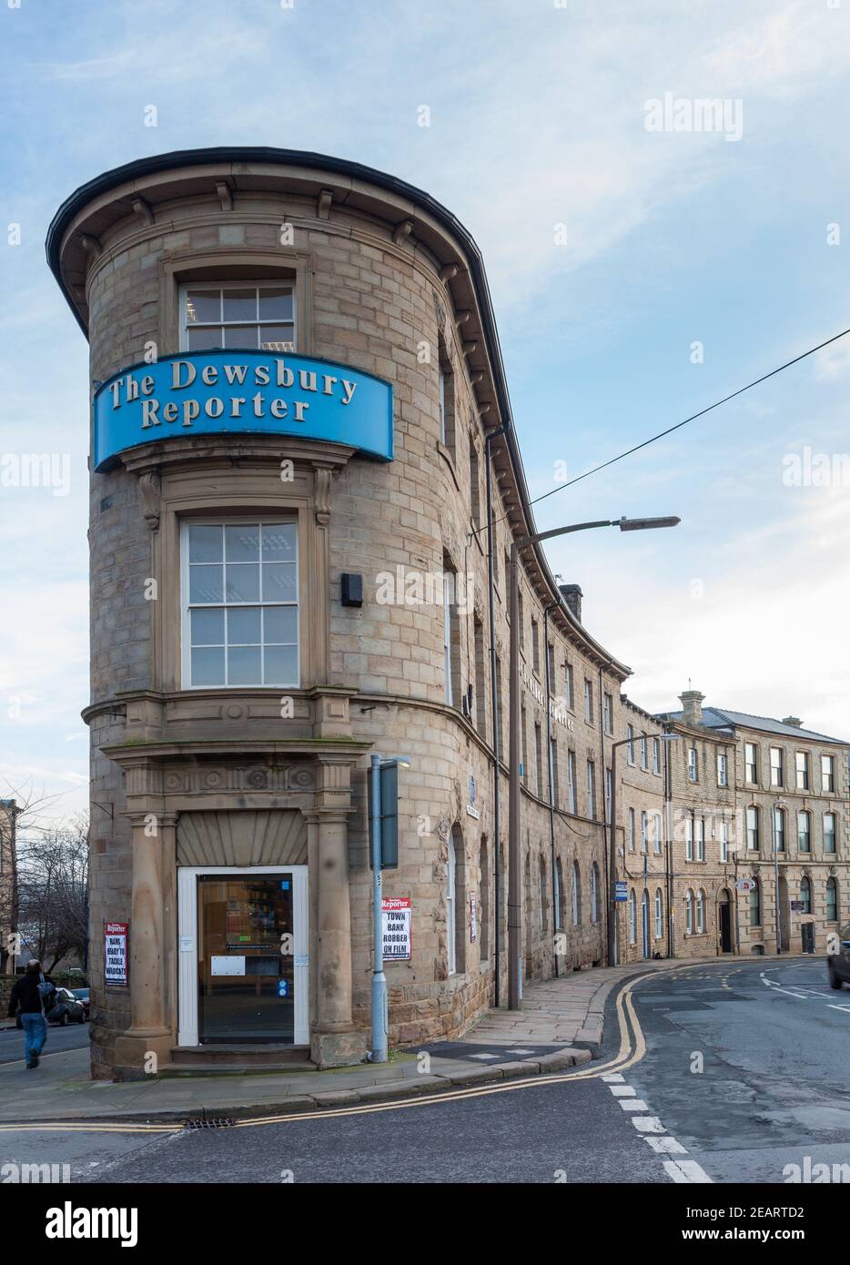The narrow curved entrance to the offices of the Dewsbury Reporter, a