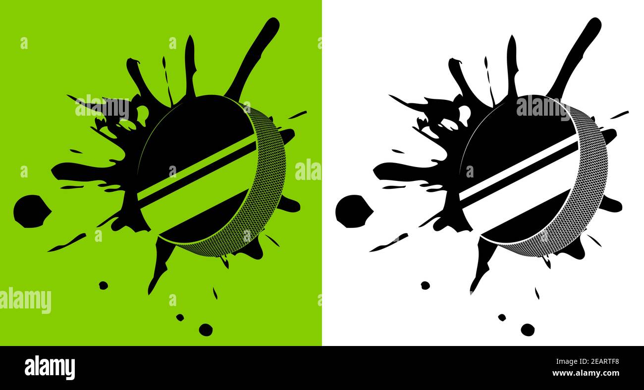 sport black rubber puck for ice hockey hit the wall with splashes