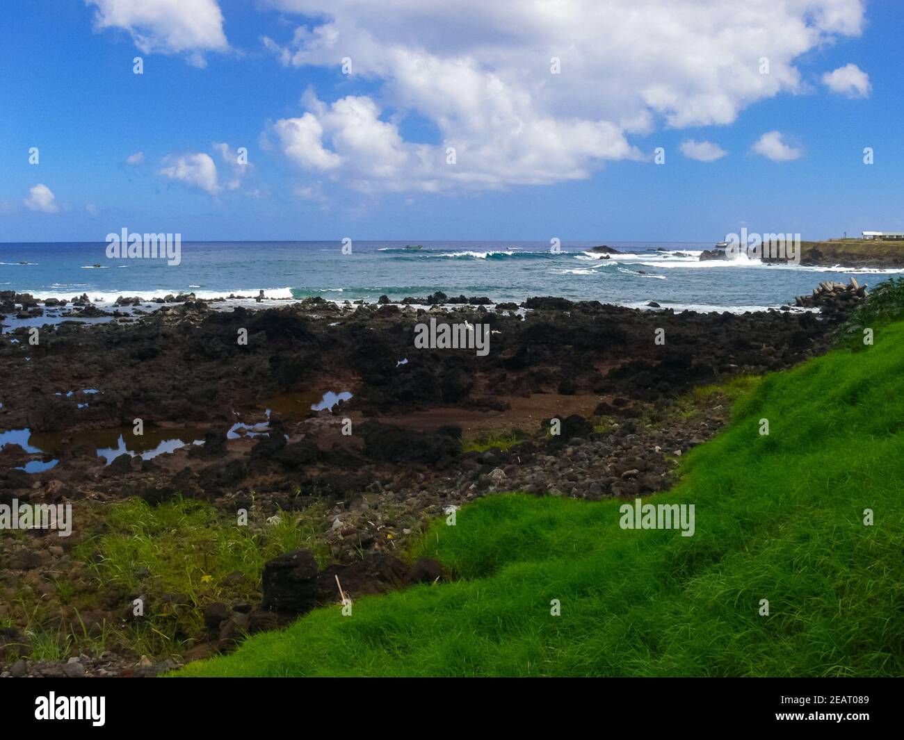 Easter Island coastline. Easter Island coast, rocks, ocean. Stock Photo