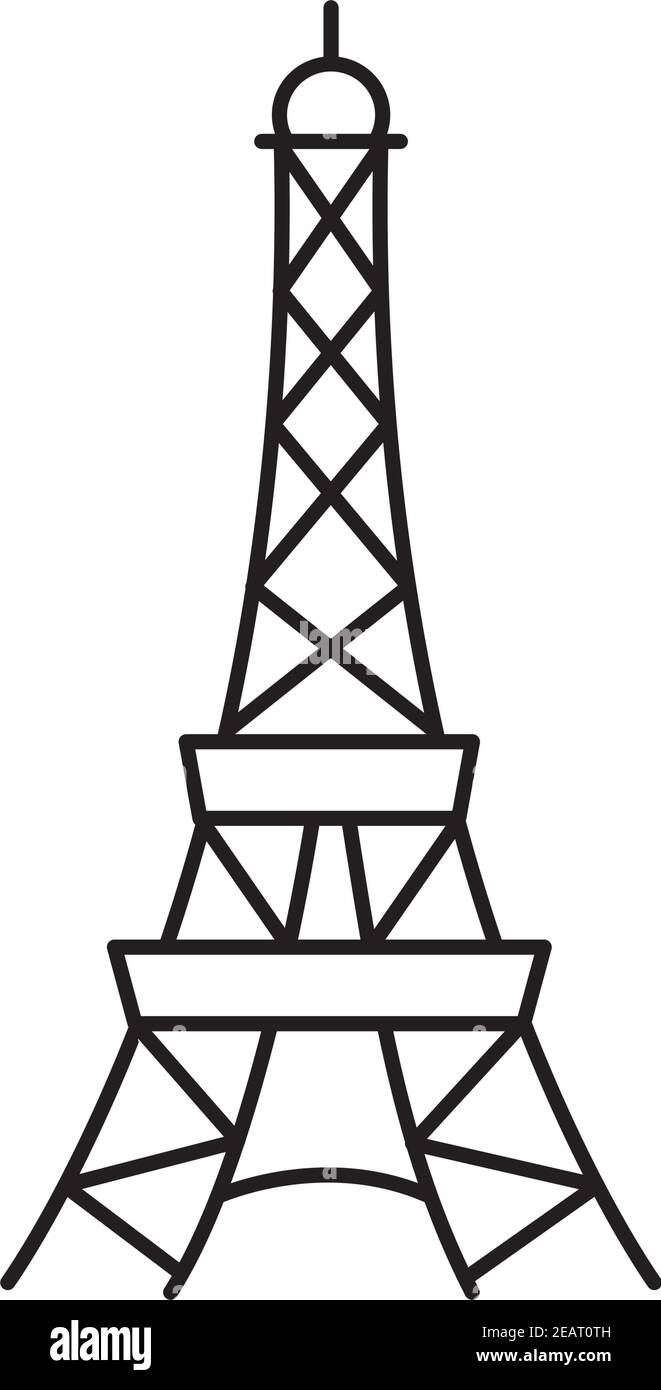 eiffel tower icon over white background, silhouette style, vector