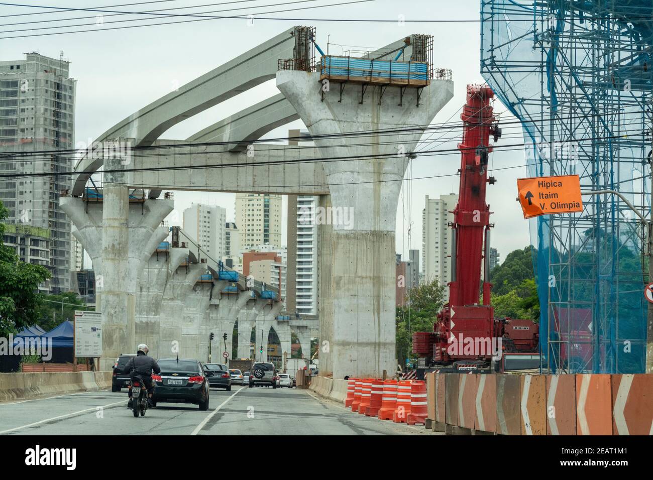 Construction of the new metro line, Line No17 (Gold line)  in Sao Paulo, Brazil.   The line carries a monorail and is part of the city's project for t Stock Photo