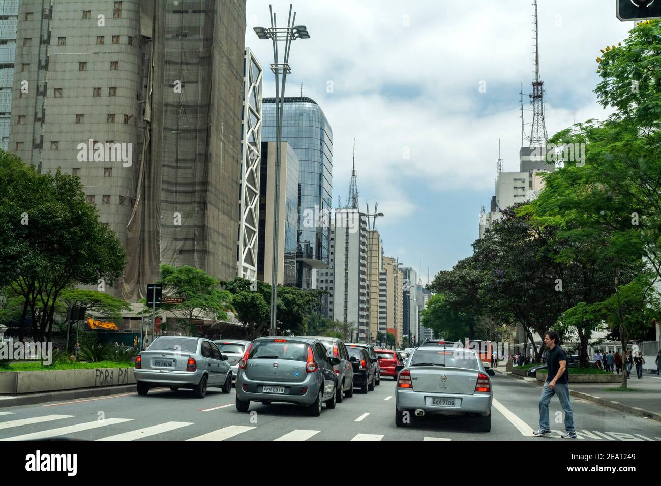 Traffic on Avenida Paulista, the most important financial centre of  Sao Paulo in Brazil. Stock Photo