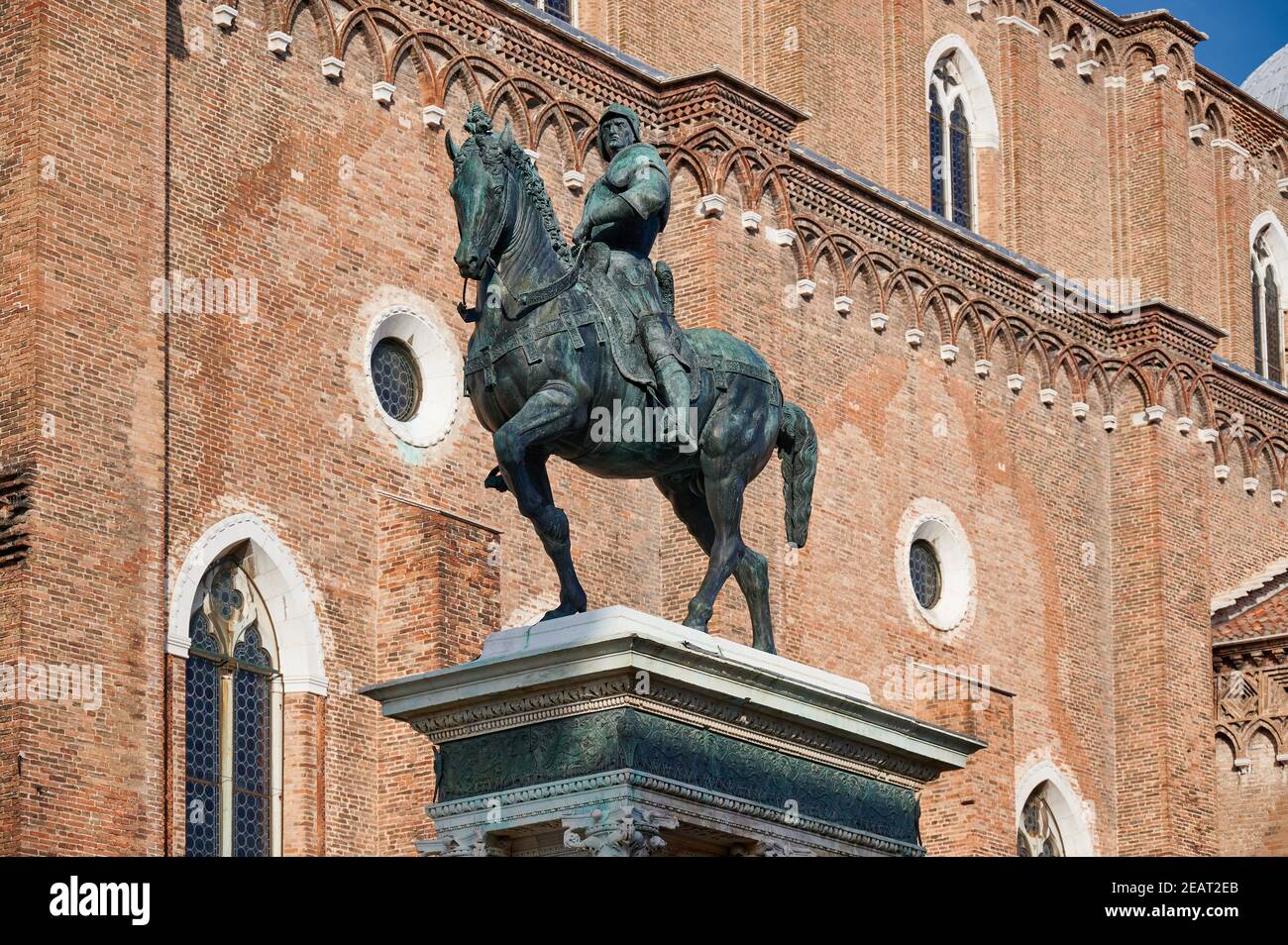 Equestrian statue of Bartolomeo Colleoni on Campo Santi Giovanni e Paolo, Statua di Bartolomeo Colleoni, Venice, Veneto, Italy Stock Photo