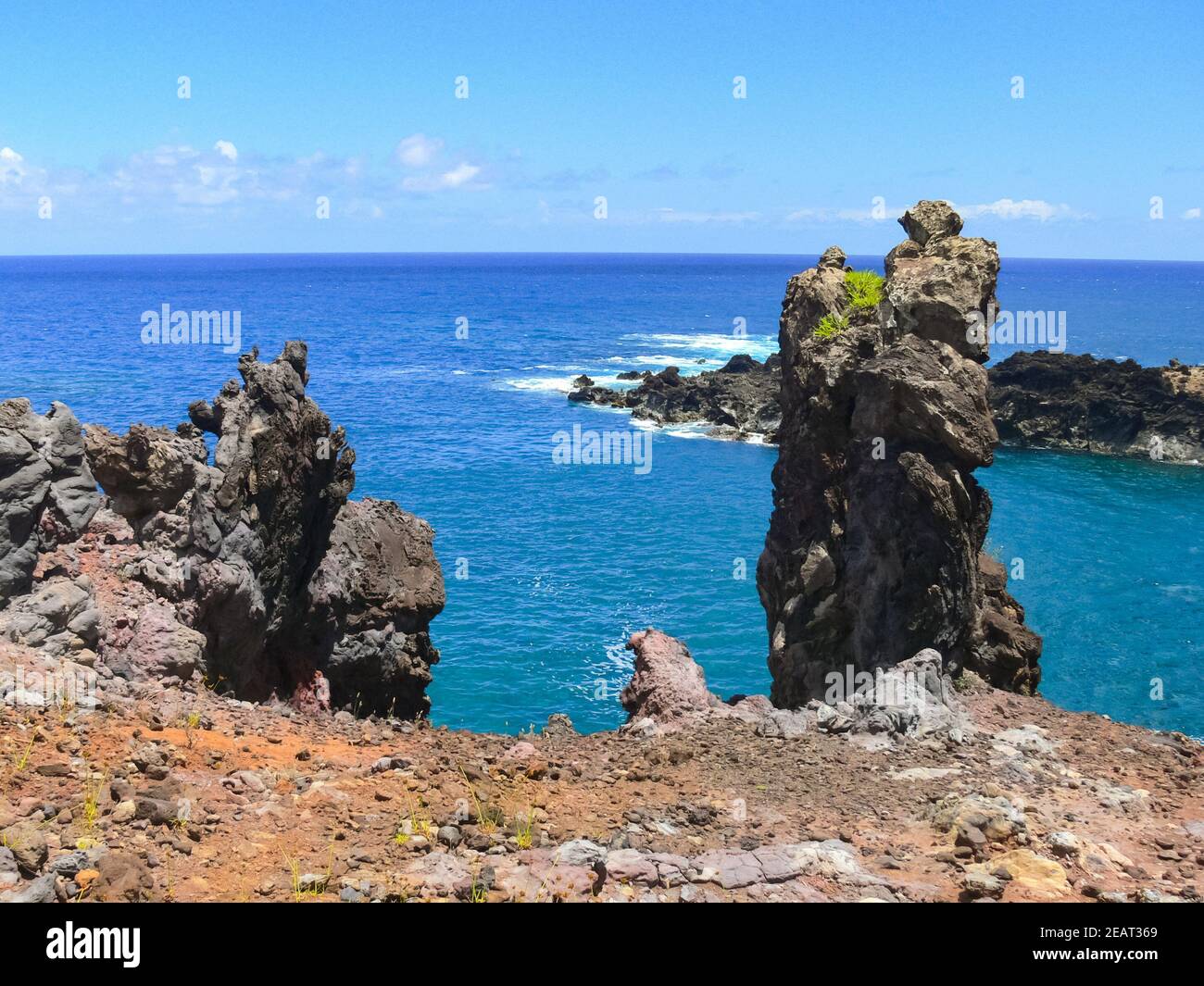 Easter Island coastline. Easter Island coast, rocks, ocean. Stock Photo