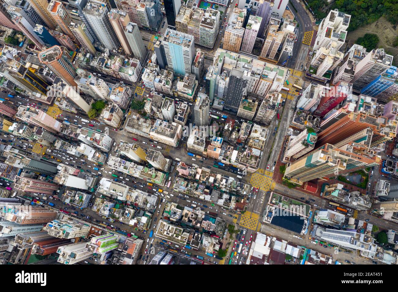 Mong Kok, Hong Kong 09 May 2019: Aerial view of Hong Kong city Stock