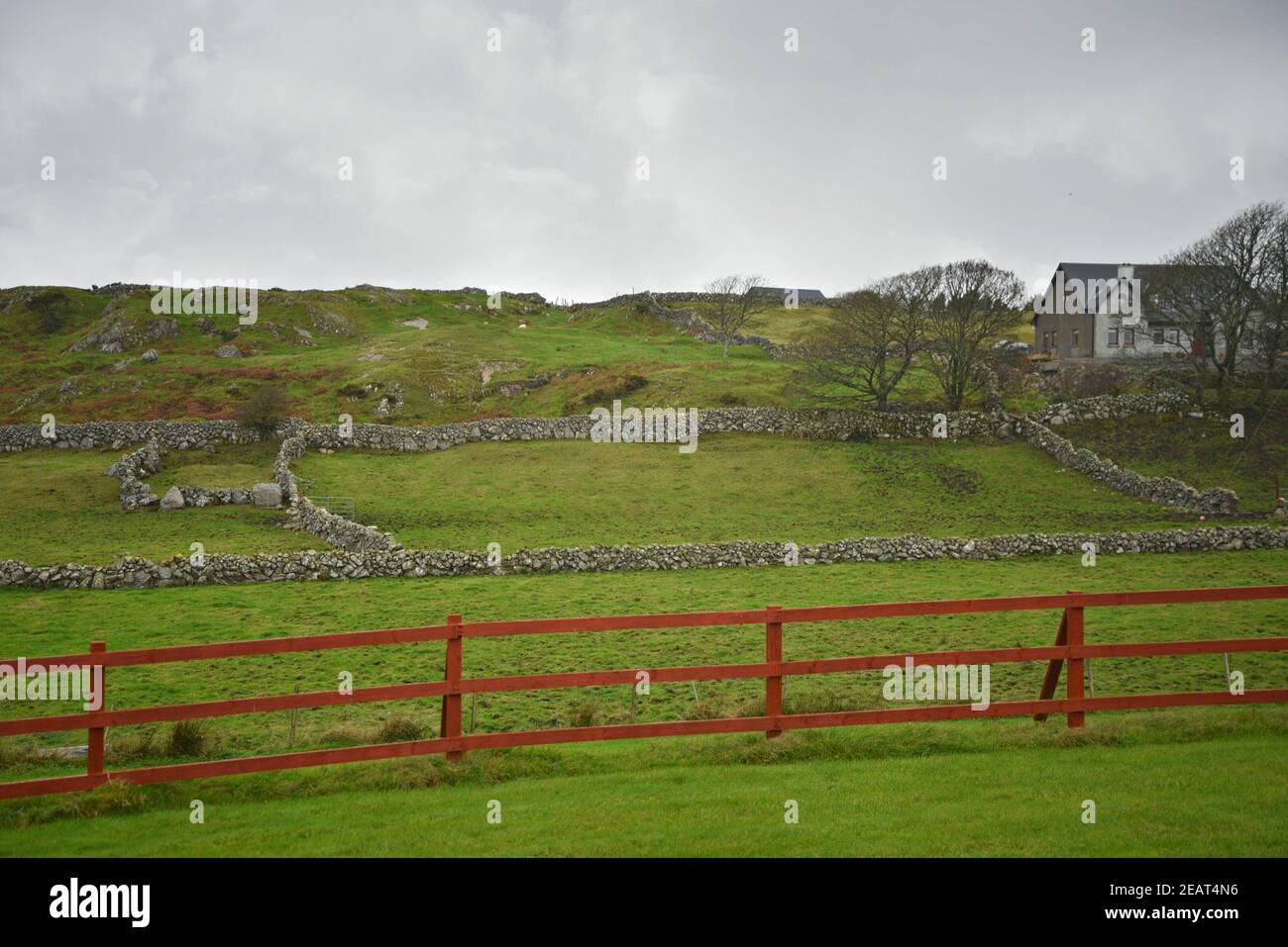 Landscape with a traditional rural house in the countryside of Spiddal in Galway County, Ireland. Stock Photo