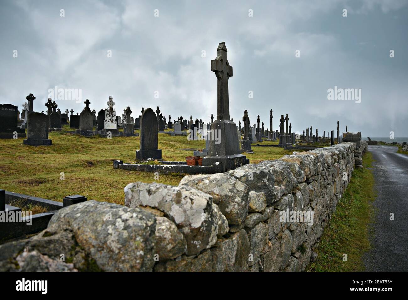 Landscape with panoramic view of Kellough Cemetery with the ancient