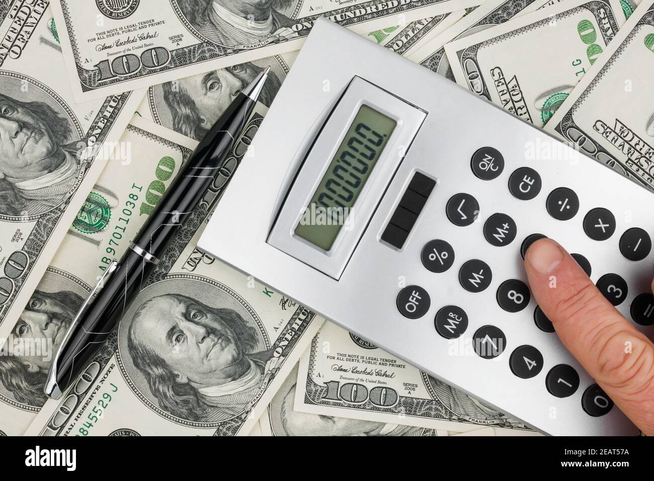 Money,pen and a calculator Stock Photo Alamy