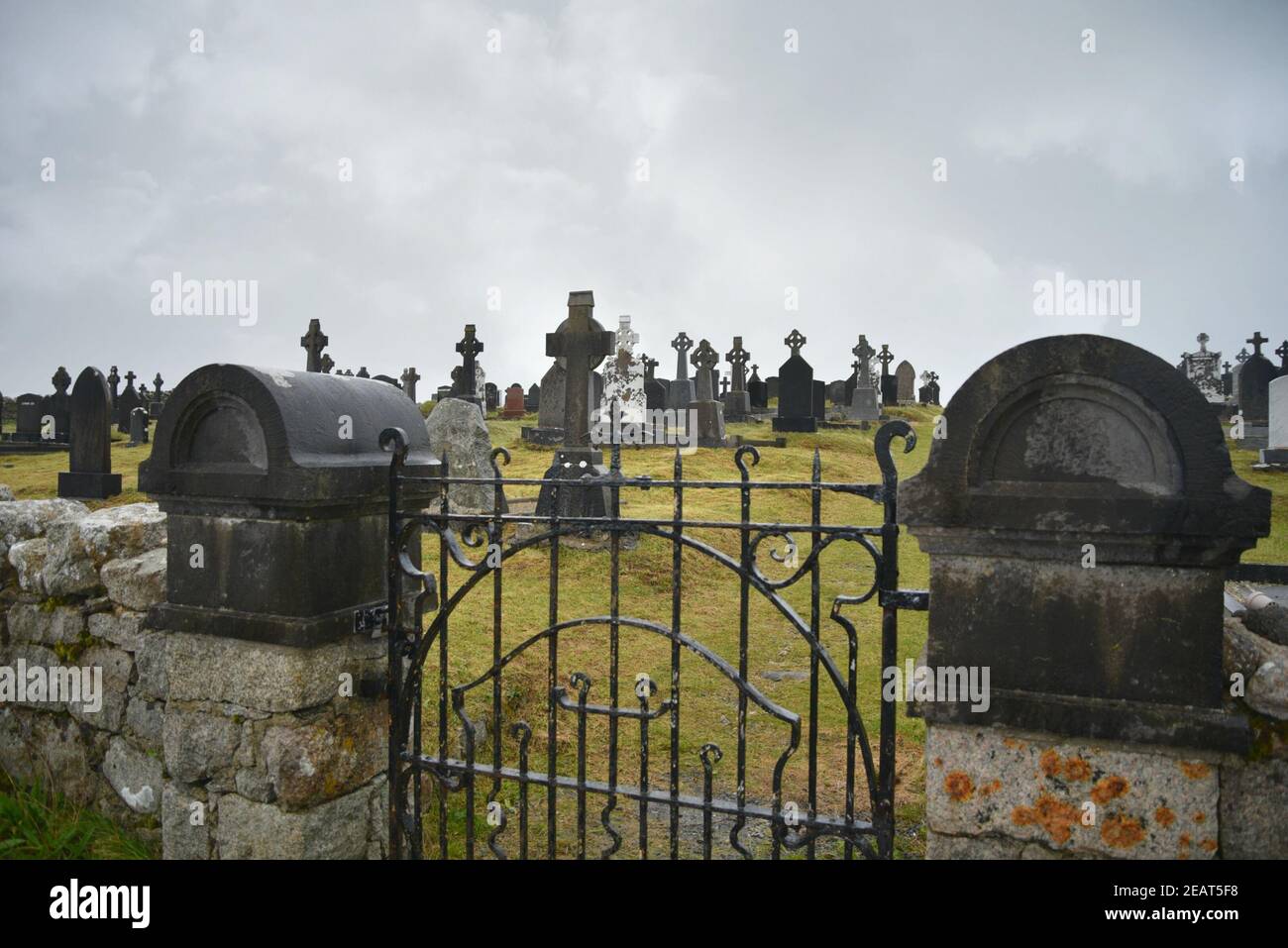 Landscape with panoramic view of Kellough Cemetery with the ancient